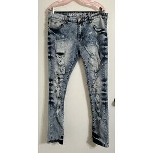 Grindhouse Denim Jeans 34x32 Mens Destroyed Thrashed Acid Wash Holes Rocker 36